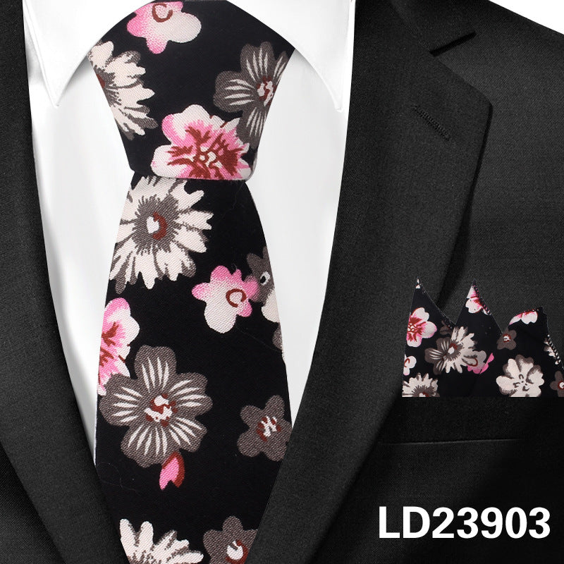 Casual Floral Pocket Square Set - Cotton Floral Print 6cm Tie Pocket Square 2 Piece Set - Neon North Clothing