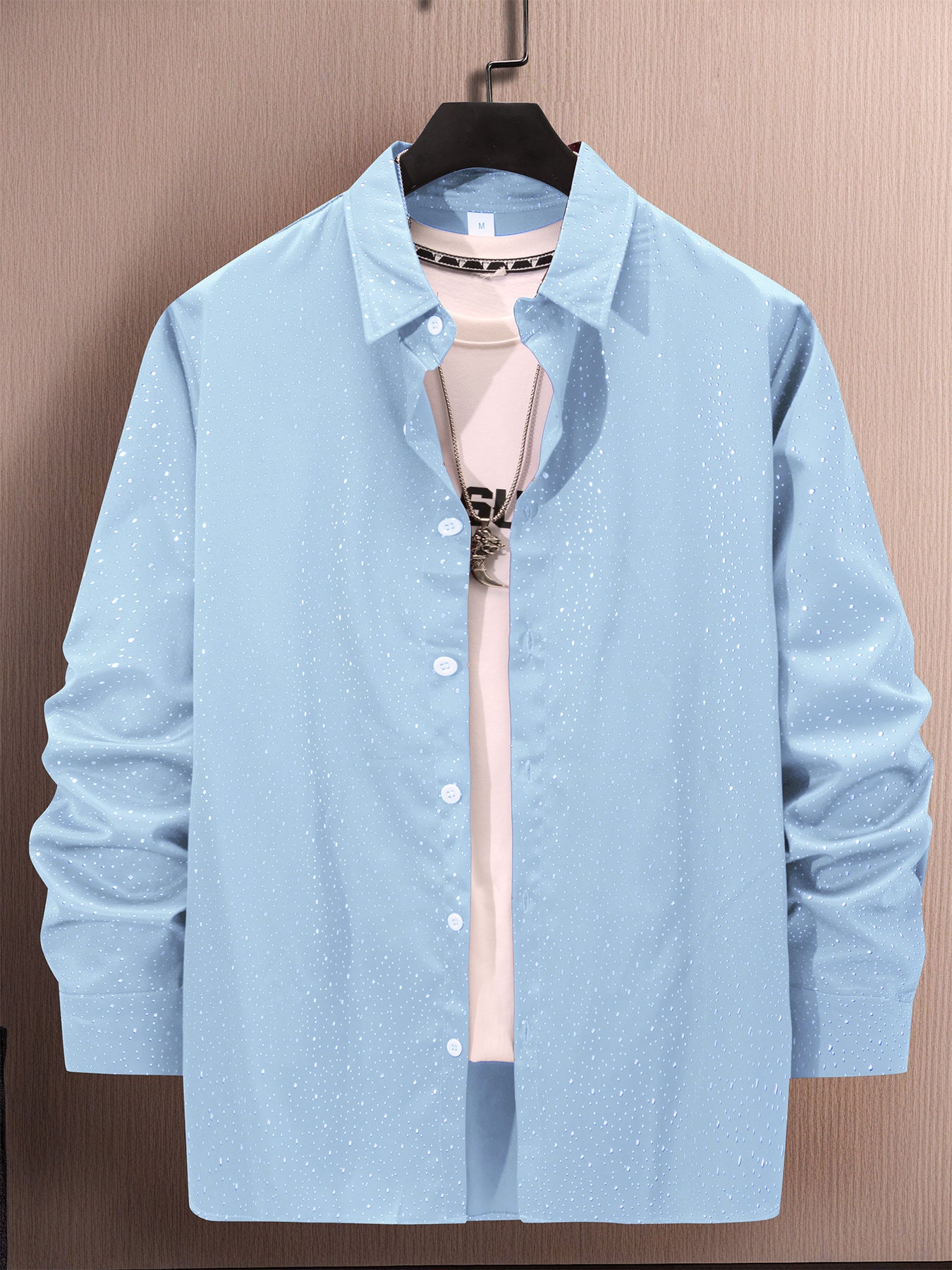Polyester Fabric Polka Dot Long Sleeve Dress Shirt - Casual Regular Fit - Neon North Clothing