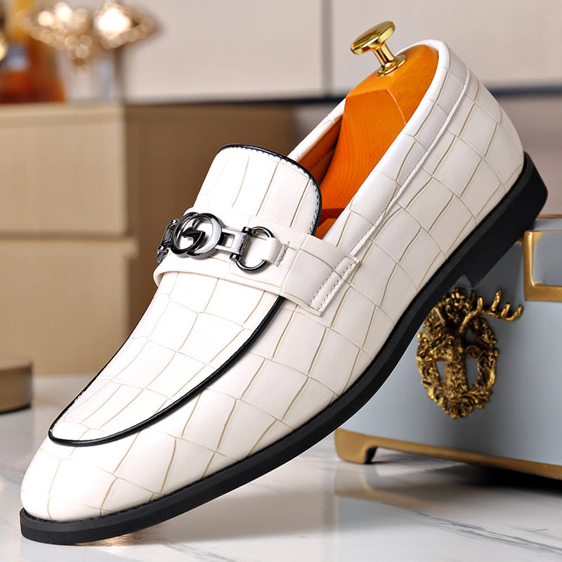 Embossed Horsebit Buckle Shoes in Various Color Options for Business Casual Style