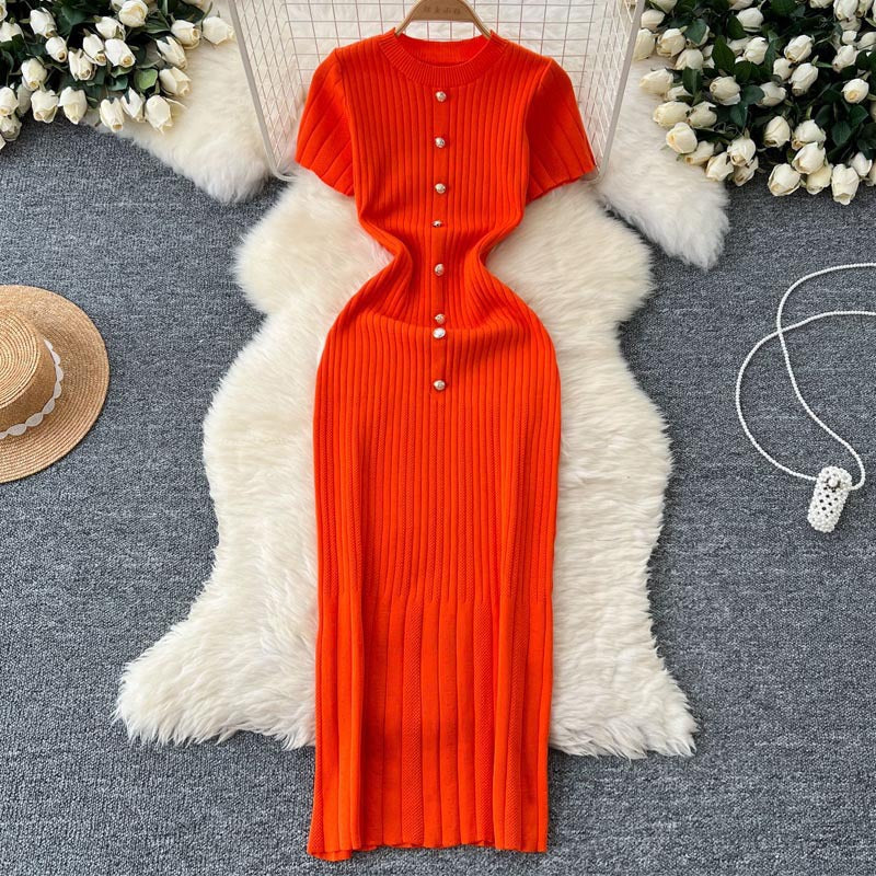 Single-Button Hollow-Out Long Dress - Neon North Clothing