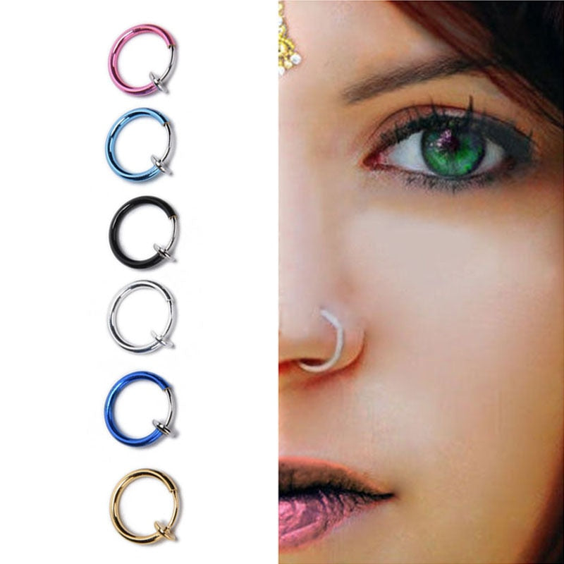 1 Pair 13mm Punk Goth False Hoop Earrings Septum Clip on Boby Nose Lip Ear Fake Piercing Rings Stud - Neon North Clothing