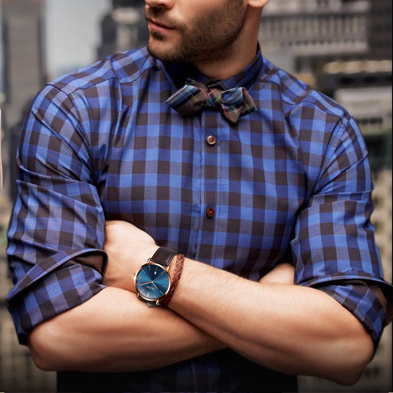 OLEVS Leather Strap Watch - Waterproof Auto Date Quartz Wristwatch
