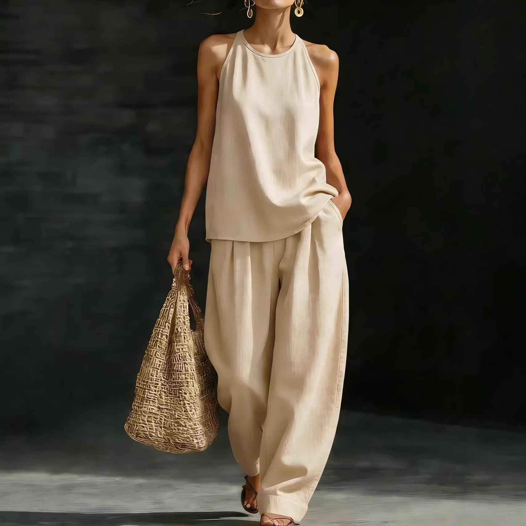 New Womens Sleeveless Casual Set - Fashionable Crew-Neck Design