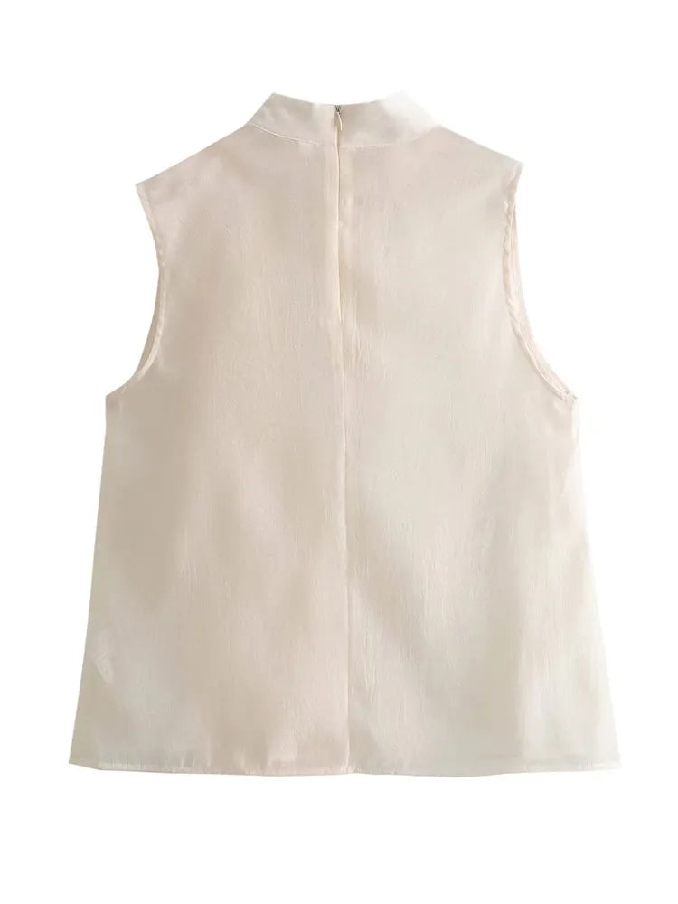 Women Semi-Transparent  Ruched High Neck Elegant Blouse - Neon North Clothing