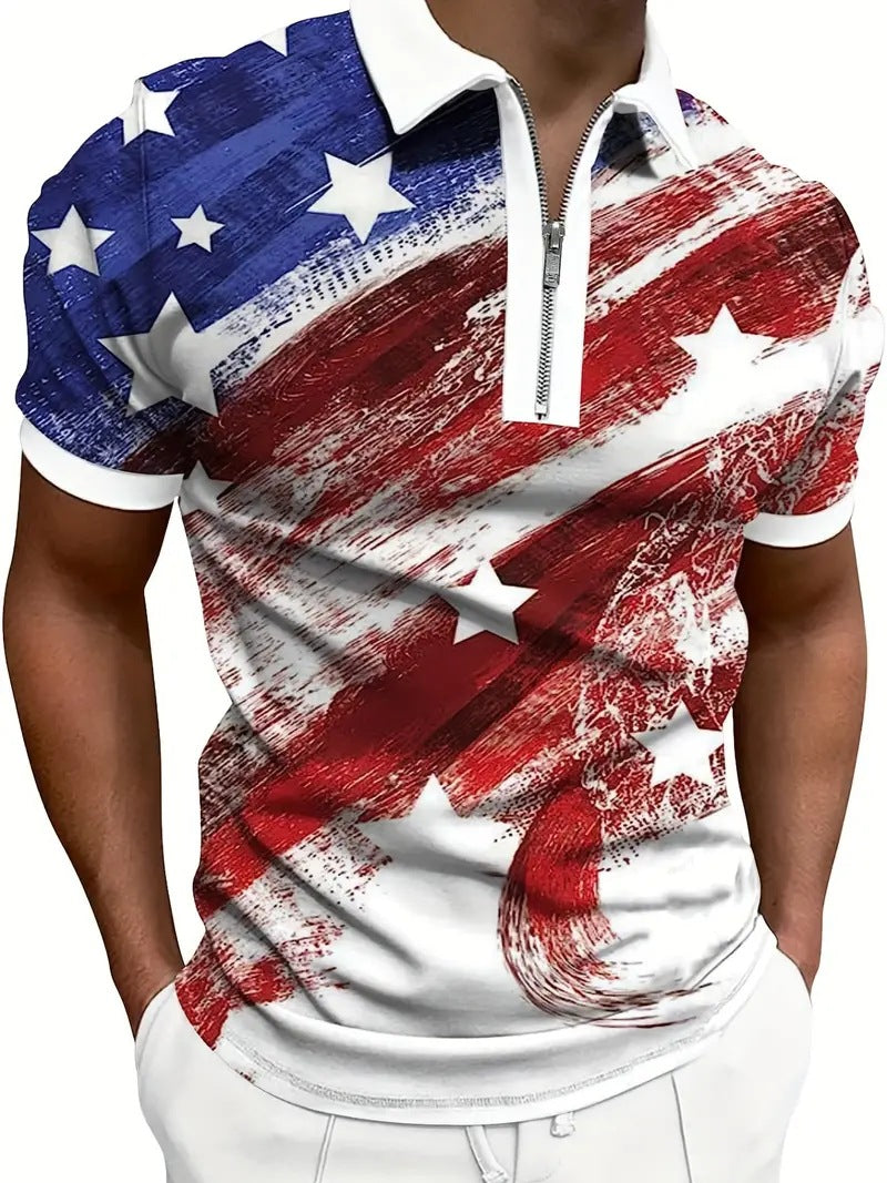 Men's Breathable Polo Shirt - Graphic 3 Quarter Zip Style - Neon North Clothing