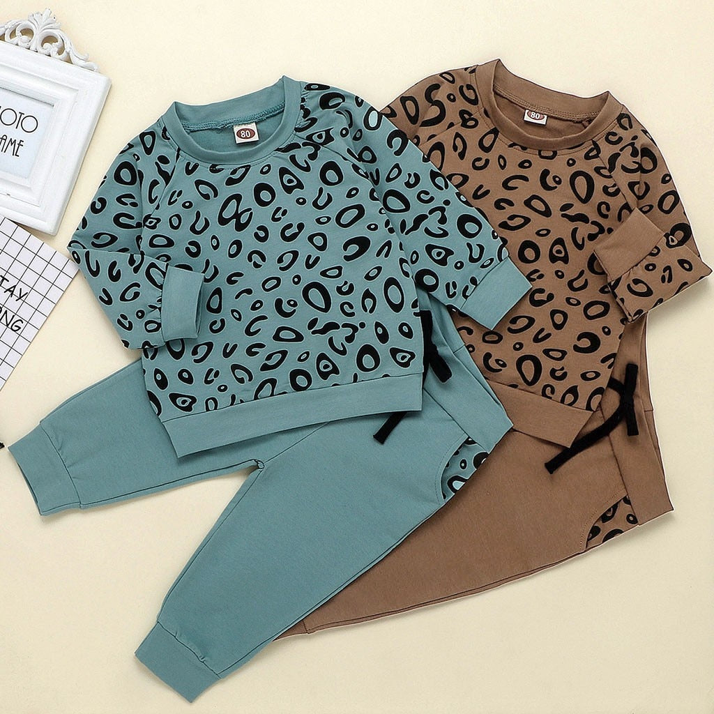 9M - 4Years Leopard Print Shirt Sweater Pants Set for Kids - Neon North Clothing