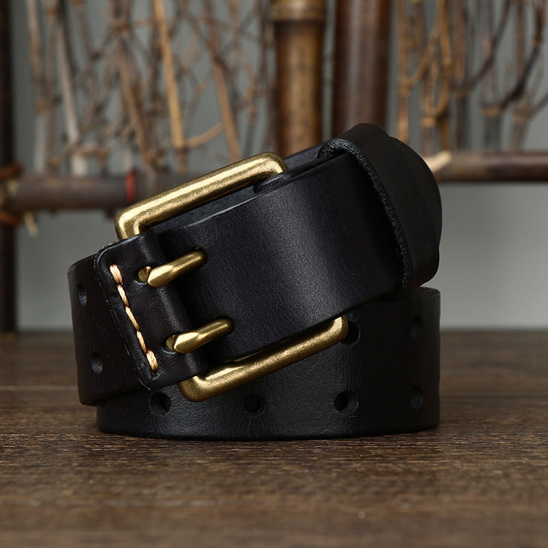 Men's Leather Belt Double Pin Buckle - Neon North Clothing