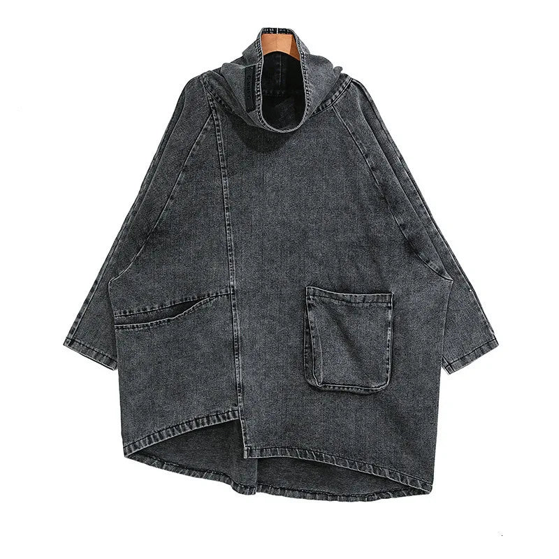 Turtleneck Oversize Denim Sweatshirt Pullover Washing Top - Neon North Clothing