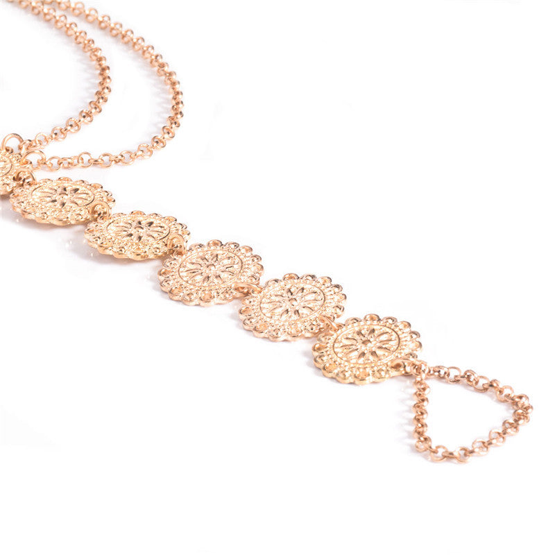 Trendy Simple Metal Texture Carved Disc Beach Tassel Anklet - Neon North Clothing