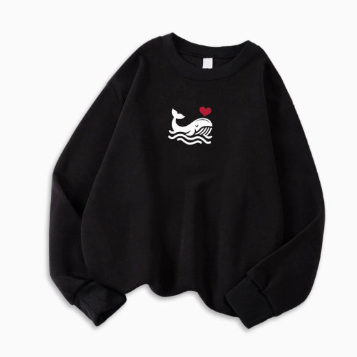 Women's Loose Fit Sweatshirt with Baby Whale Design