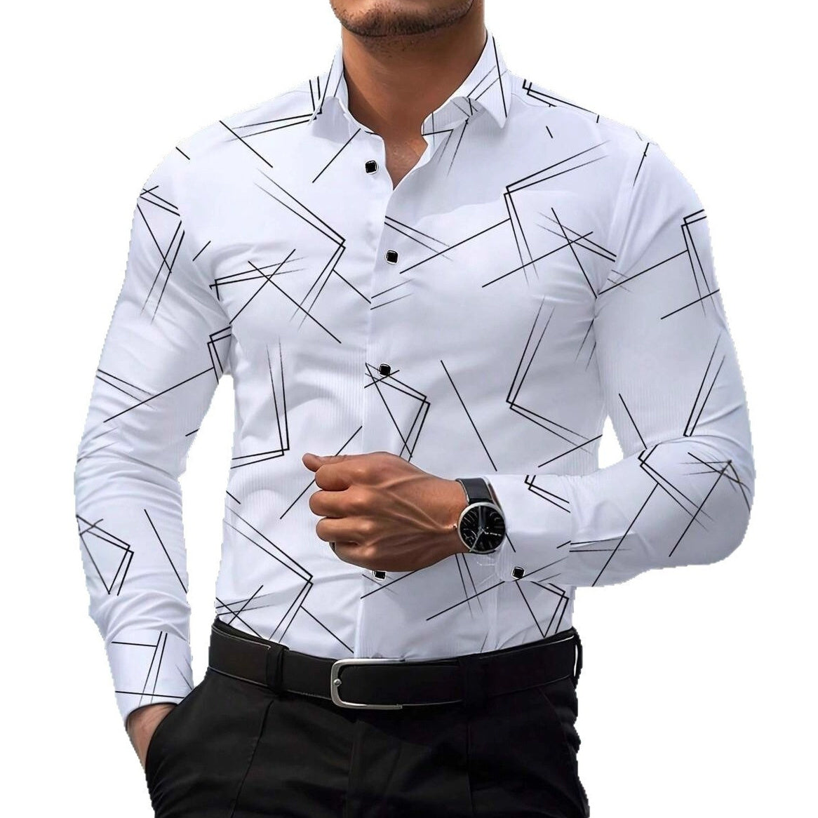 Mens Digital-Print Slim Fit Shirt for Effortless Casual Style
