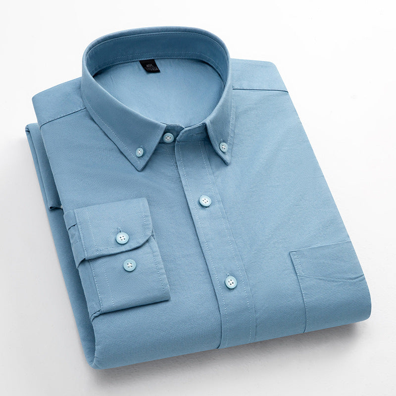 Mens Breathable Oxford Shirt - Pure Cotton Solid-Color Slim Fit
