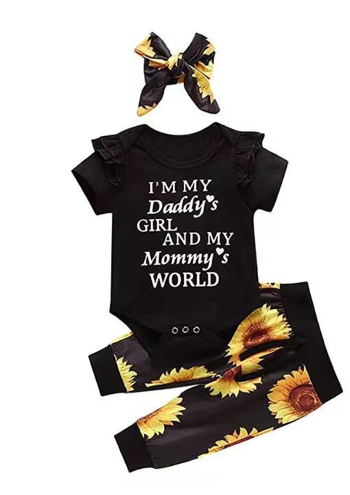 Mono de algodón para bebé con diadema y estampado de girasoles.