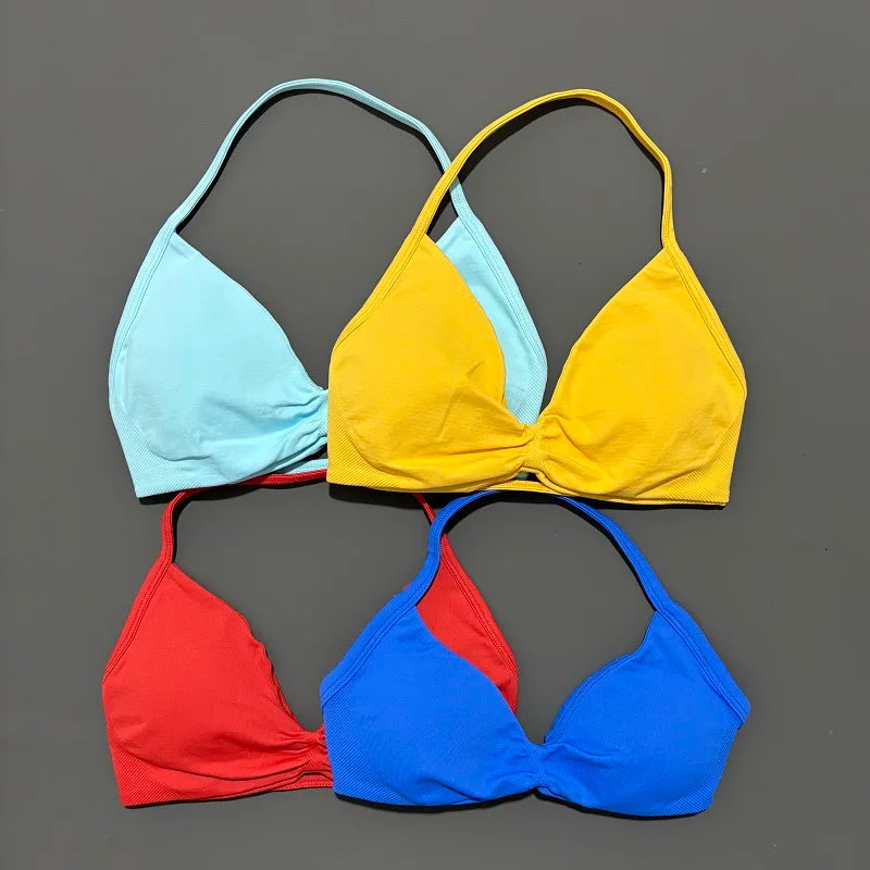 Strappy Backless Yoga Gym Bra with Push-up Removable Cups - Neon North Clothing