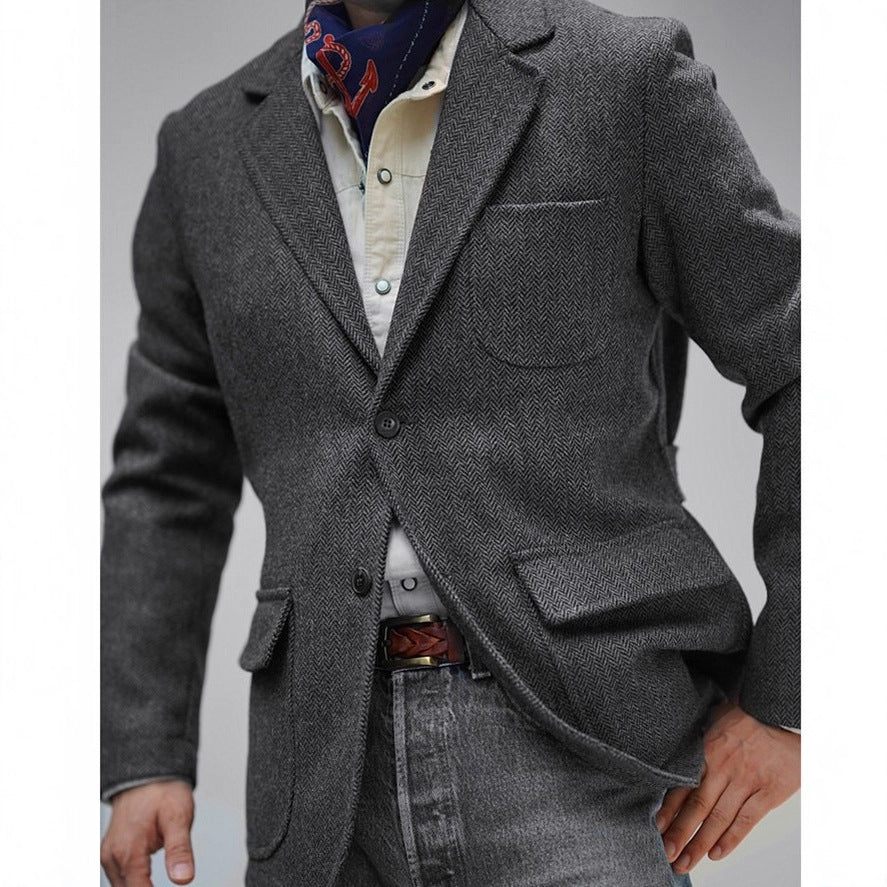 British Retro Tweed Wool Coat for Men