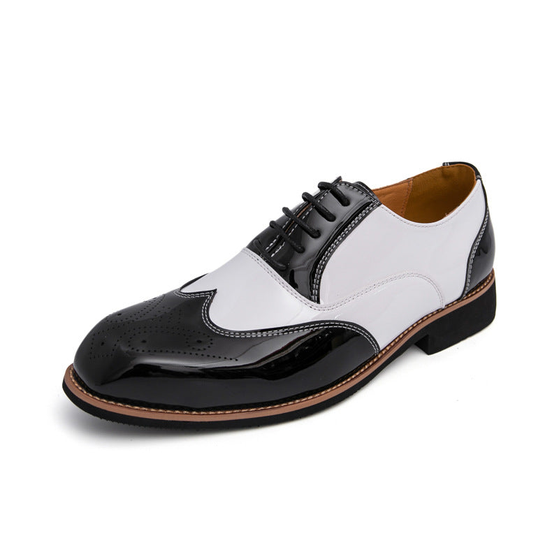 Brogue Color Matching Trendy Men's Leather Shoes Gold - Black