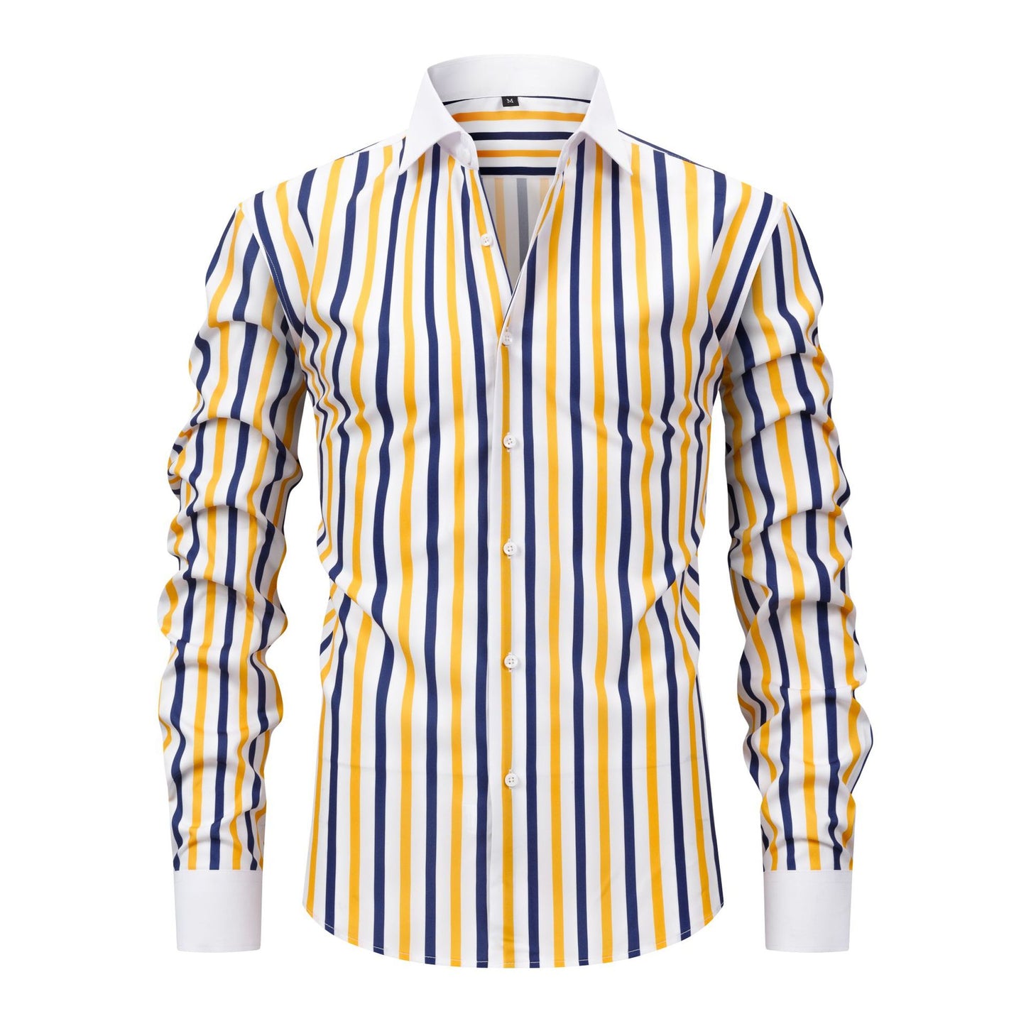 Mens Wrinkle-Resistant Slim Fit Shirt with Windsor Collar and Long Sleeves