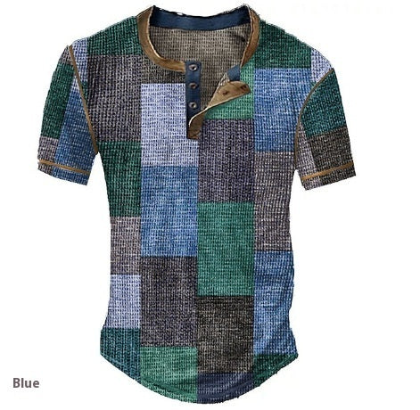 Men's Plaid Color Block T-Shirt - Short Sleeve Graphic Tee - Neon North Clothing
