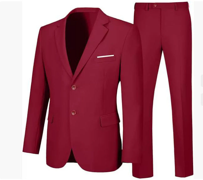 Solid Color Suit Jacket Pants Set for Men - Stylish and Versatile Outfit
