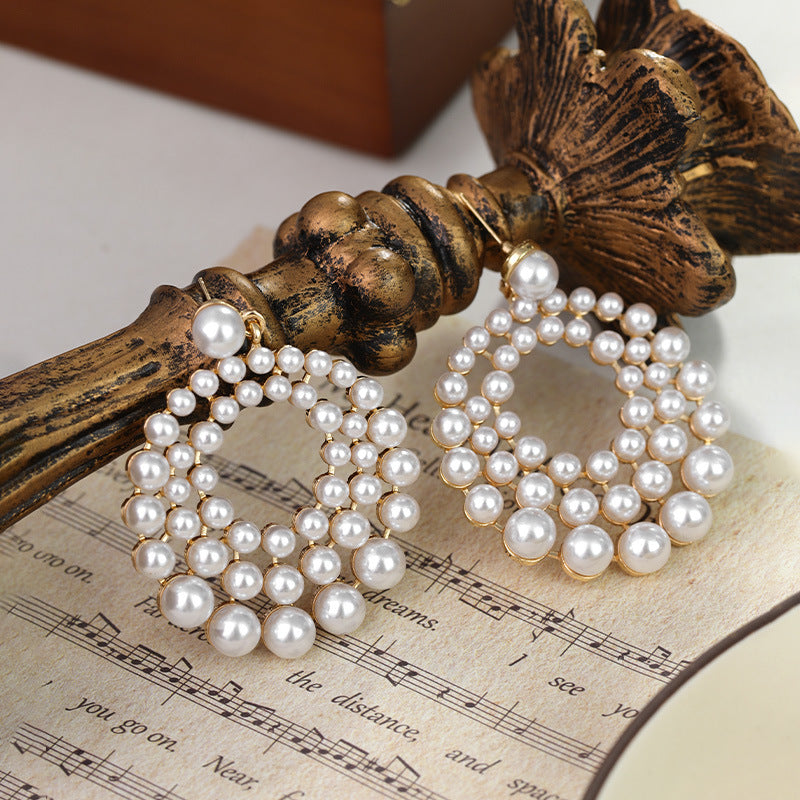 Electroplated Pearl Earrings - Geometric Hollow Design