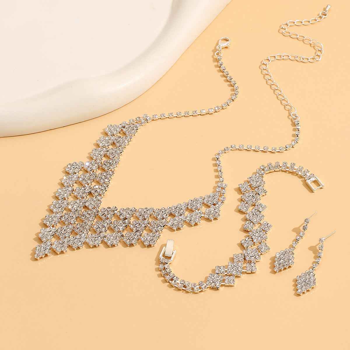 Diamond-shaped Jewelry Set: Necklace, Bracelet, and Earrings for Women