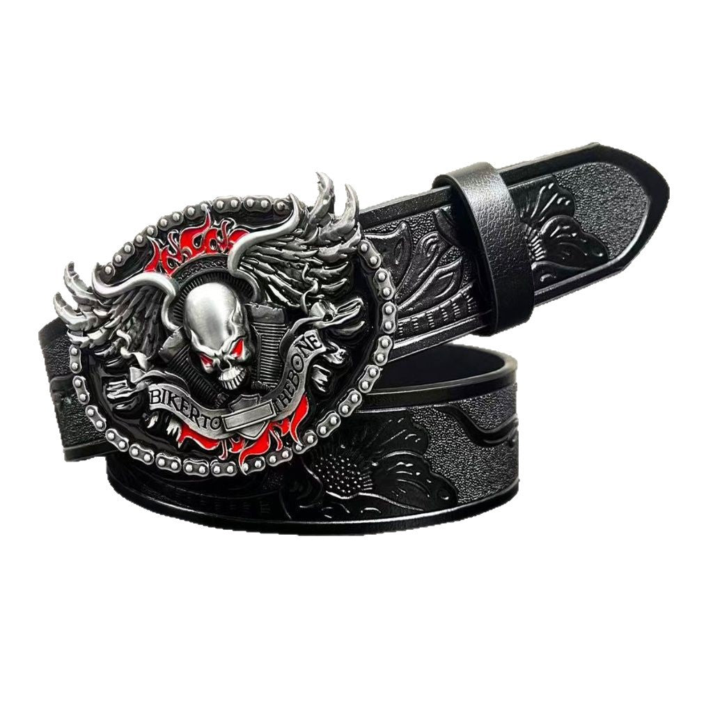 Mens Leather Belt with Alloy Buckle - Vintage Embossed Design - Neon North Clothing