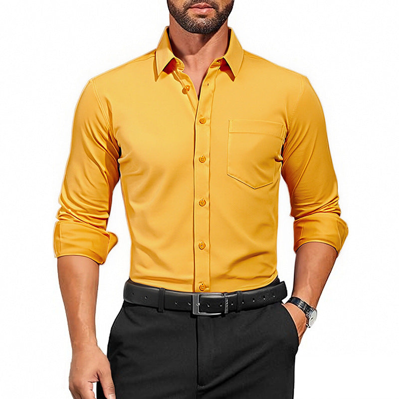 Men's Wrinkle-Resistant Dress Shirt - Breathable Stretch Solid Color Long Sleeve Regular Fit