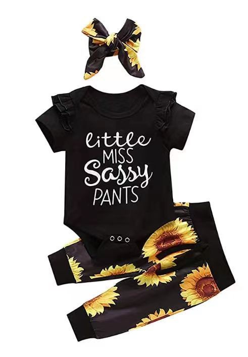 Mono de algodón para bebé con diadema y estampado de girasoles.