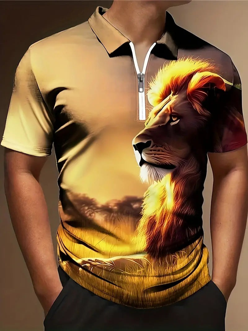 Men's Breathable Polo Shirt - Graphic 3 Quarter Zip Style - Neon North Clothing