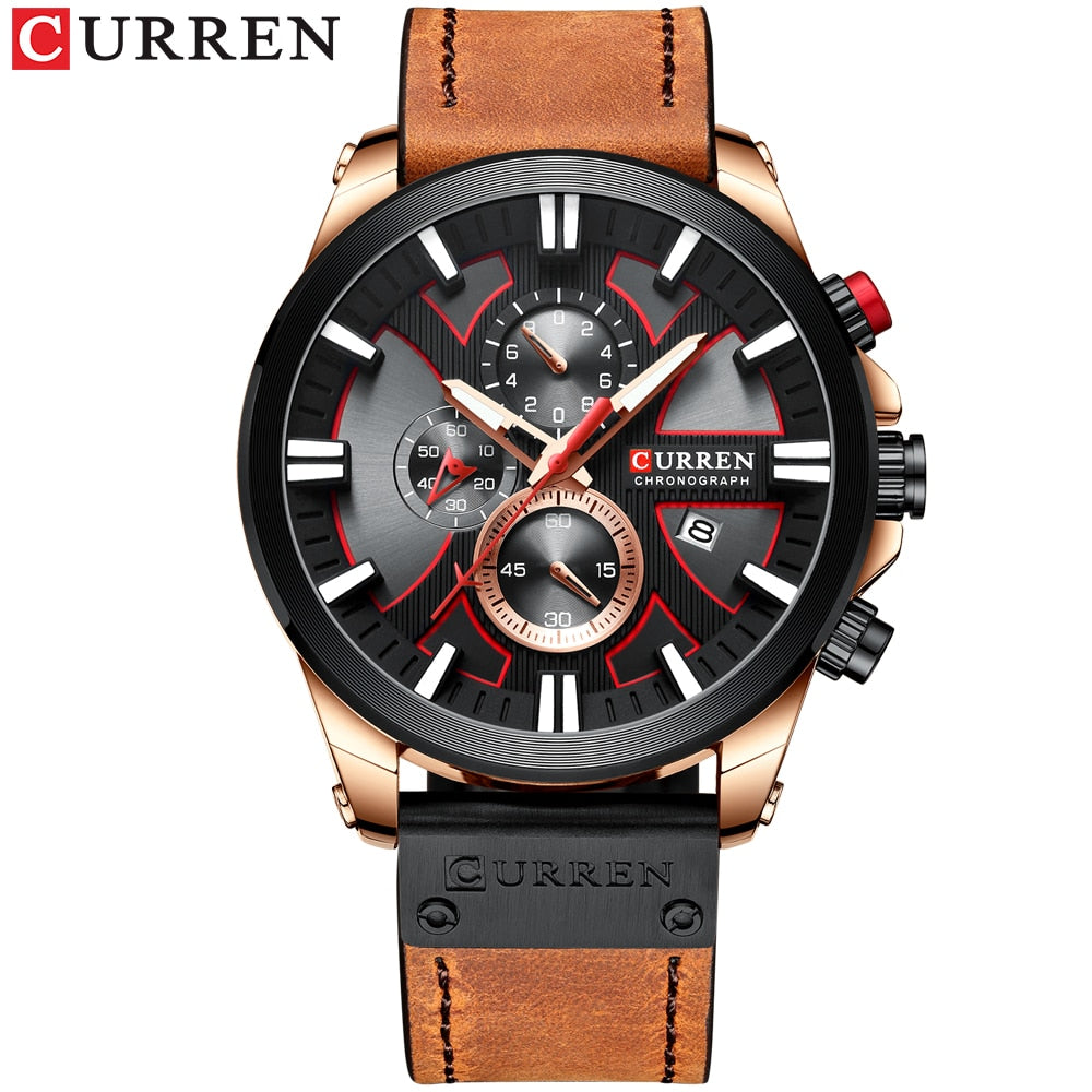 CURREN Chronograph Watch with Leather Strap and Quartz Movement - Neon North Clothing