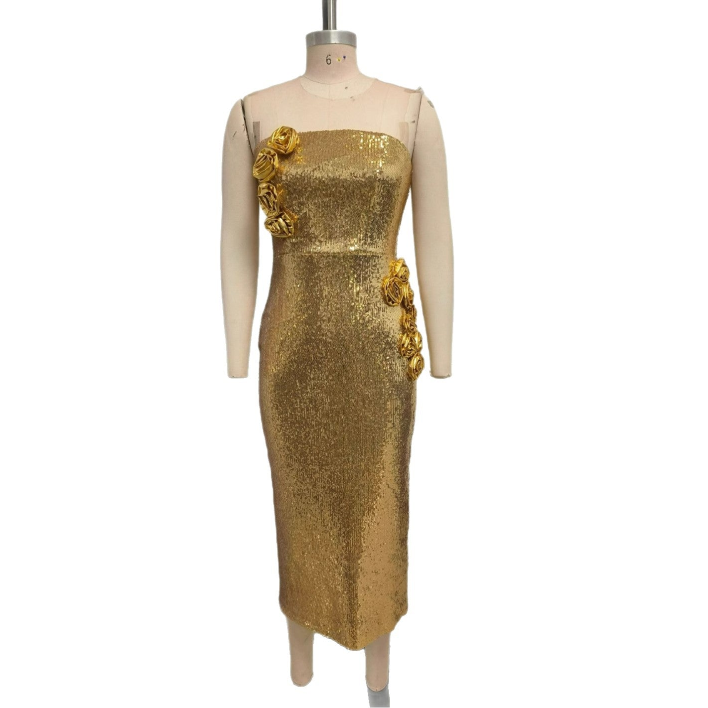 Womens Floral Tube Dress with Golden 3D Design for an Elegant Summer Look - Neon North Clothing