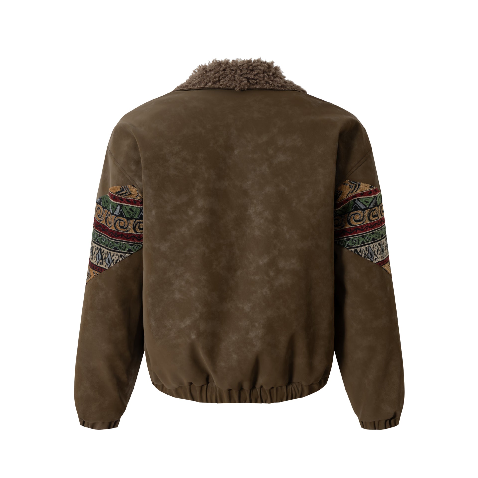 Retro Ethnic Style Woven Belt Splicing Leather Jacket - Neon North Clothing