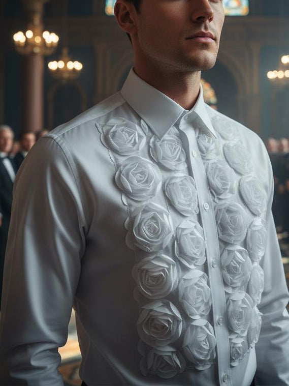 Chic White Floral Shirt with Statement Detail - Regular Fit