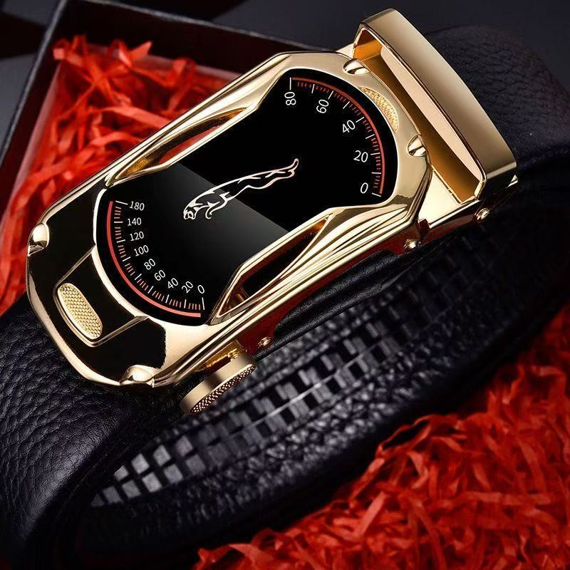 Mens Wide Leather Belt with Automatic Buckle - Trendy and Stylish Design - Neon North Clothing