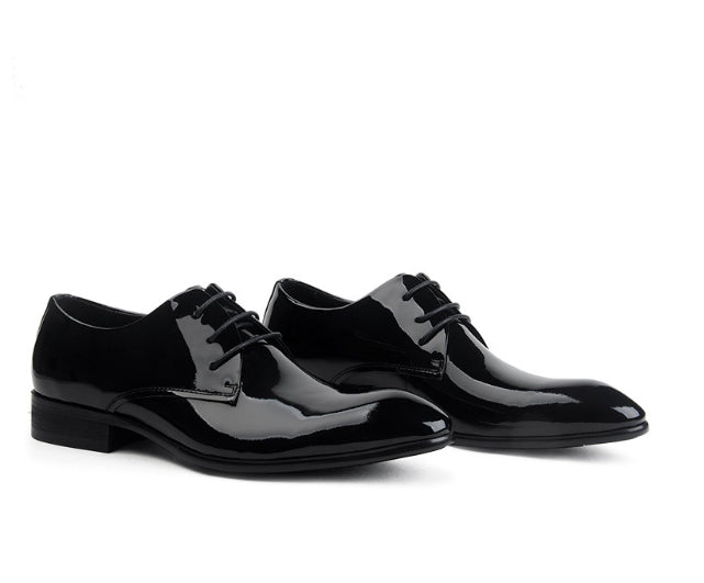 Leather Wedding Shoes - Glossy Lace-up Pointed-toe Design