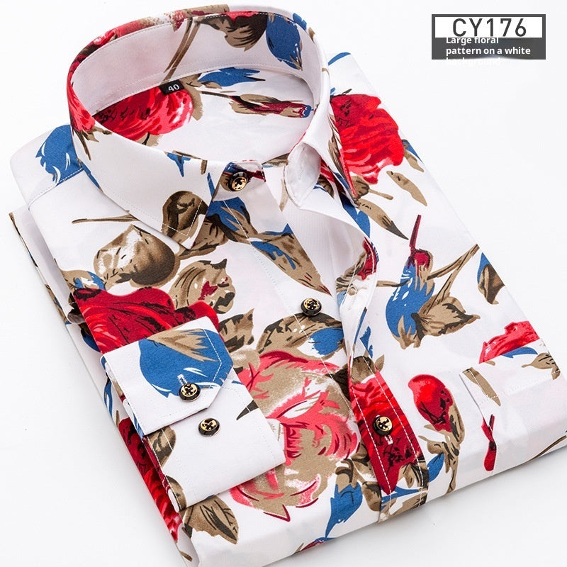 Men's Printed Dress Shirt with Angled Cuffs and Long Sleeves - Neon North Clothing