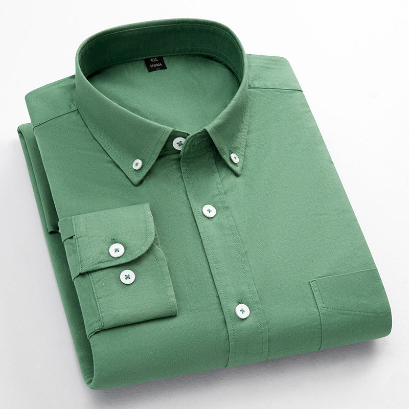 Mens Breathable Oxford Shirt - Pure Cotton Solid-Color Slim Fit