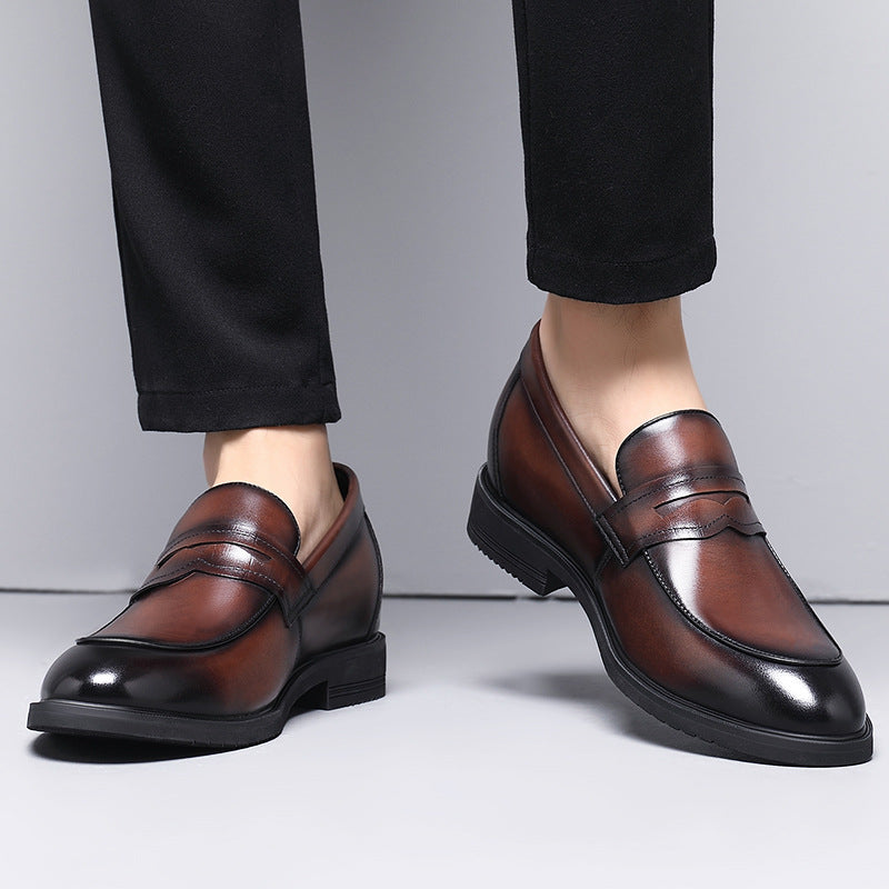 Cowhide Height Increasing Leather Shoes for Men - Business Formal Wear Slip-on