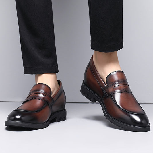 Cowhide Height Increasing Leather Shoes for Men - Business Formal Wear Slip-on