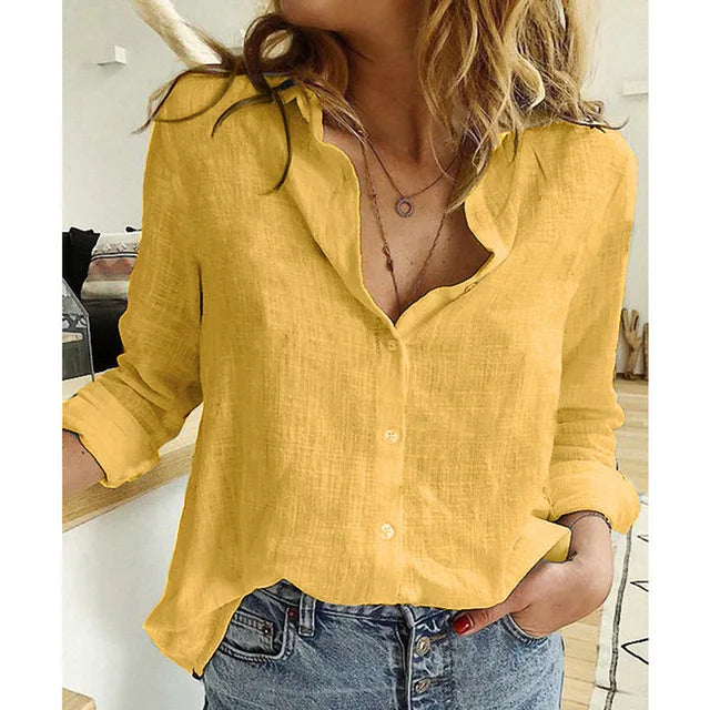 Cotton Linen Cardigan Style  Loose Long Sleeve Oversized Shirt - Neon North Clothing