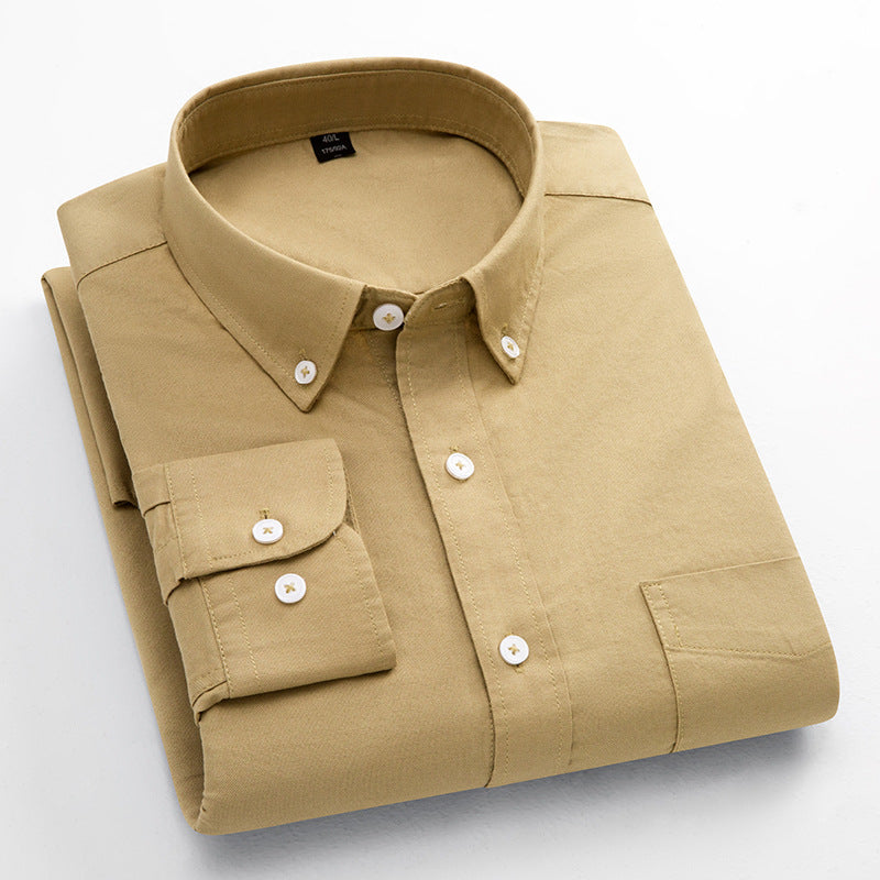 Mens Breathable Oxford Shirt - Pure Cotton Solid-Color Slim Fit