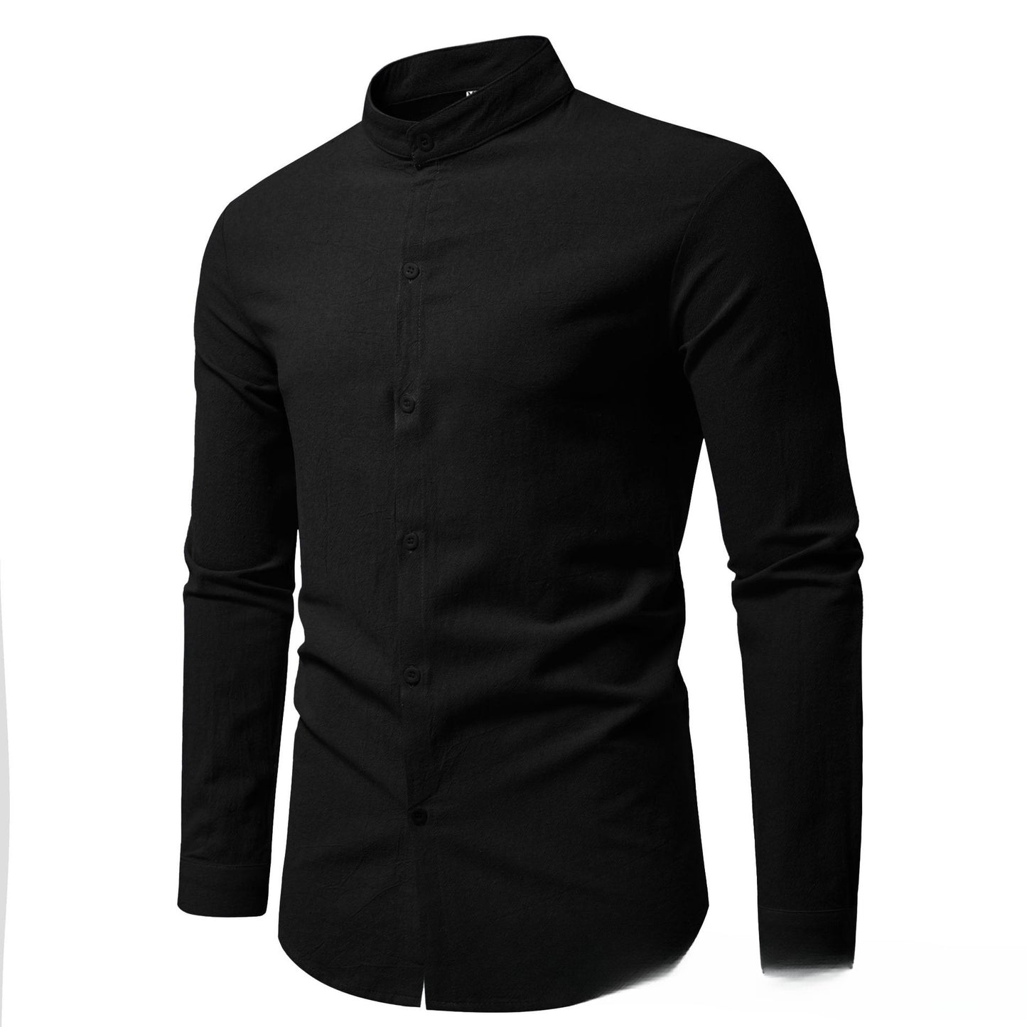 Men's Slim Fit Long-sleeve Shirt - Stand-up Collar Solid Color Design