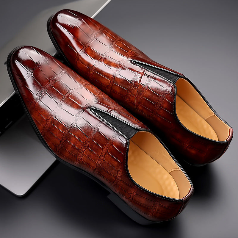 Stone Pattern Leather Shoes - Breathable Slip-On Casual Style