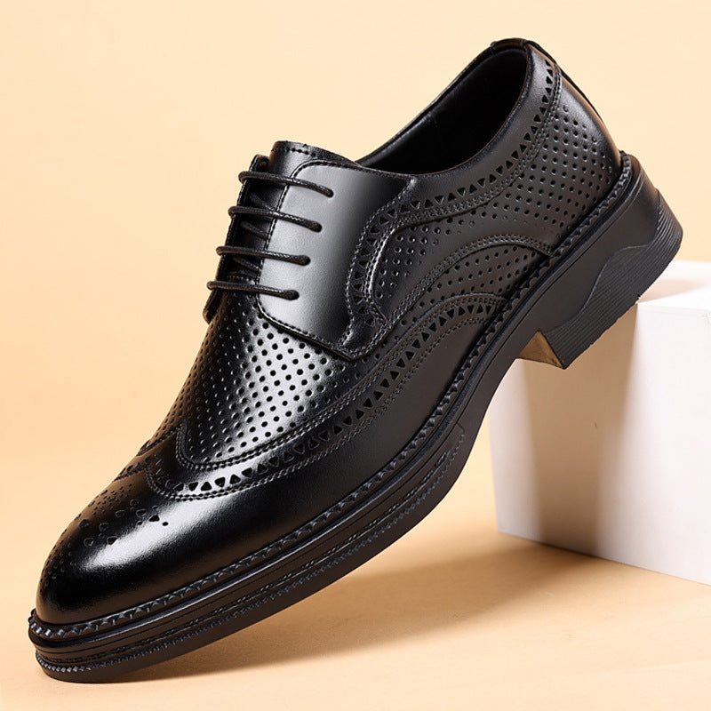 Men's Hollow Leather Casual Shoes for Business and Formal Wear