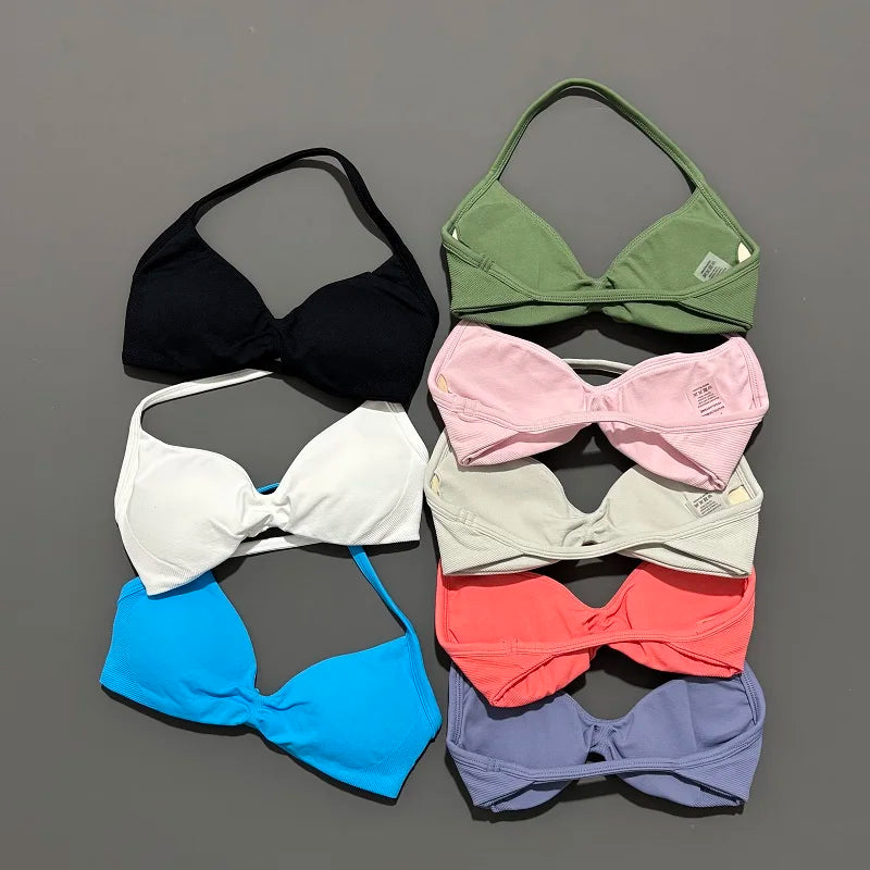 Strappy Backless Yoga Gym Bra with Push-up Removable Cups - Neon North Clothing