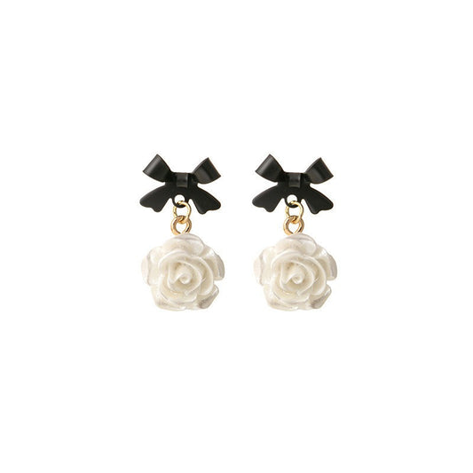 Silver Needle Flower Bow Earrings for Women - Neon North Clothing