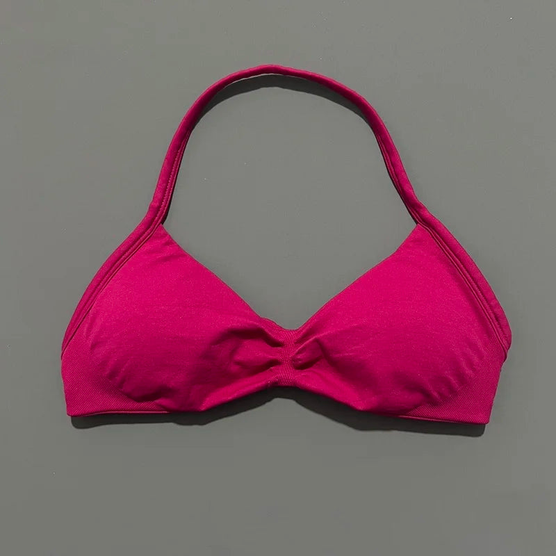 Strappy Backless Yoga Gym Bra with Push-up Removable Cups - Neon North Clothing