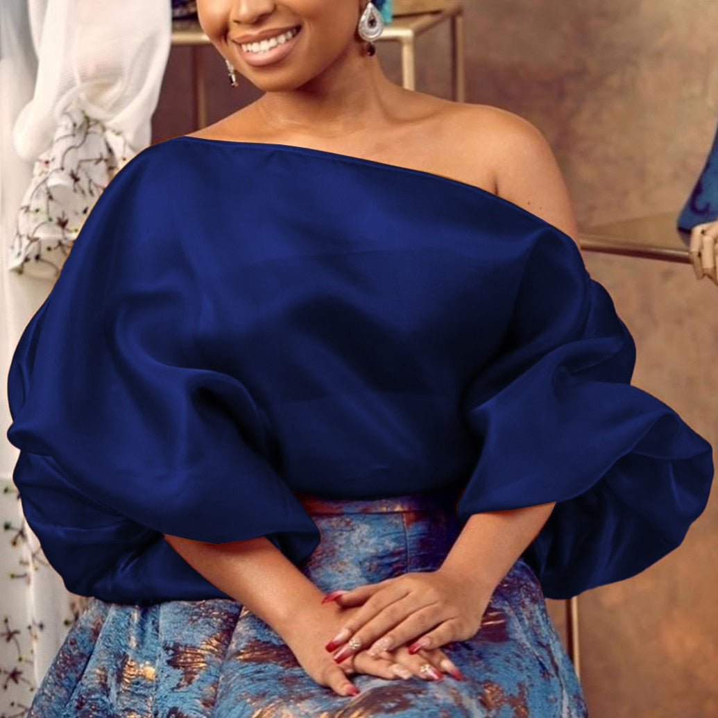 Off Shoulder Transparent Blouse with Long Lantern Sleeves - Neon North Clothing