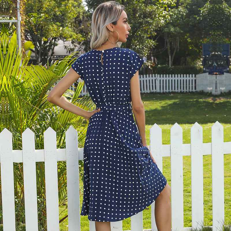 Elegant Polka Dot Midi Dress for Women - Short Sleeve and Stylish