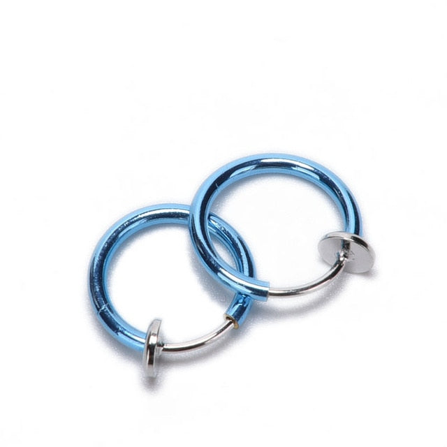 1 Pair 13mm Punk Goth False Hoop Earrings Septum Clip on Boby Nose Lip Ear Fake Piercing Rings Stud - Neon North Clothing
